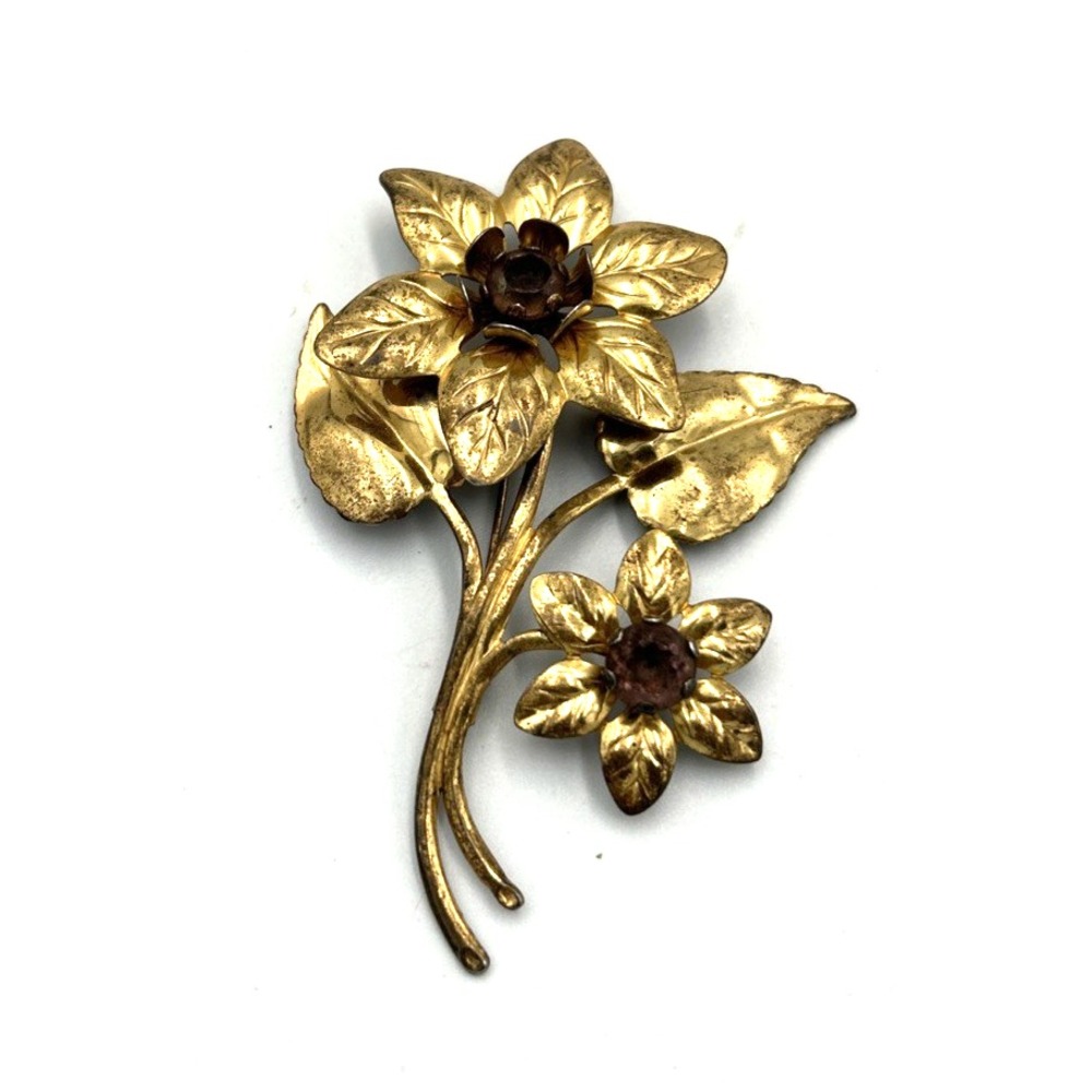 Vintage Sterling Flower Pin Brooch Gold Vermeil Purple Faceted Stones